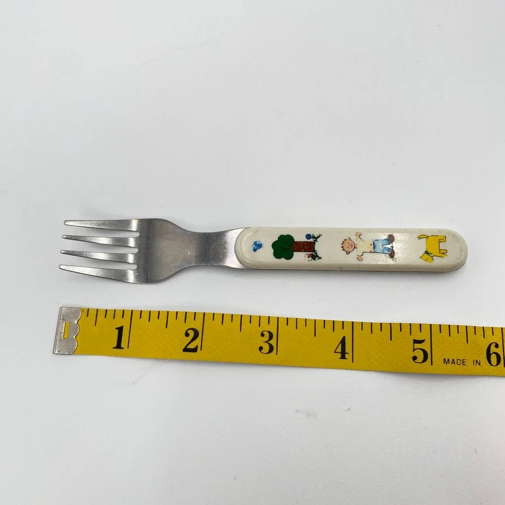 Vintage Kids‎ Stainless Steel Fork Childrens Cartoon Boy Dog Tree Handle Utensil